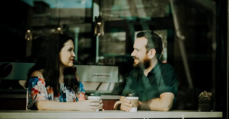 Couple drinking coffee build strong relationship